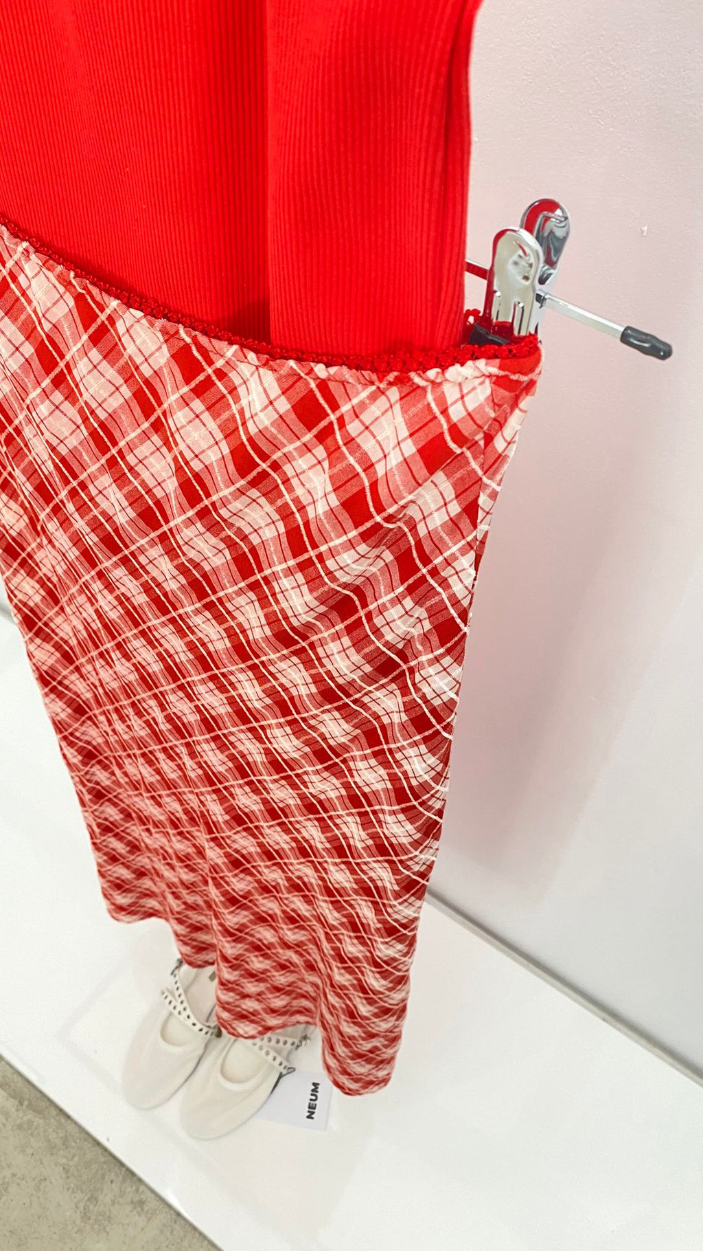 Falda larga cuadro rojo
