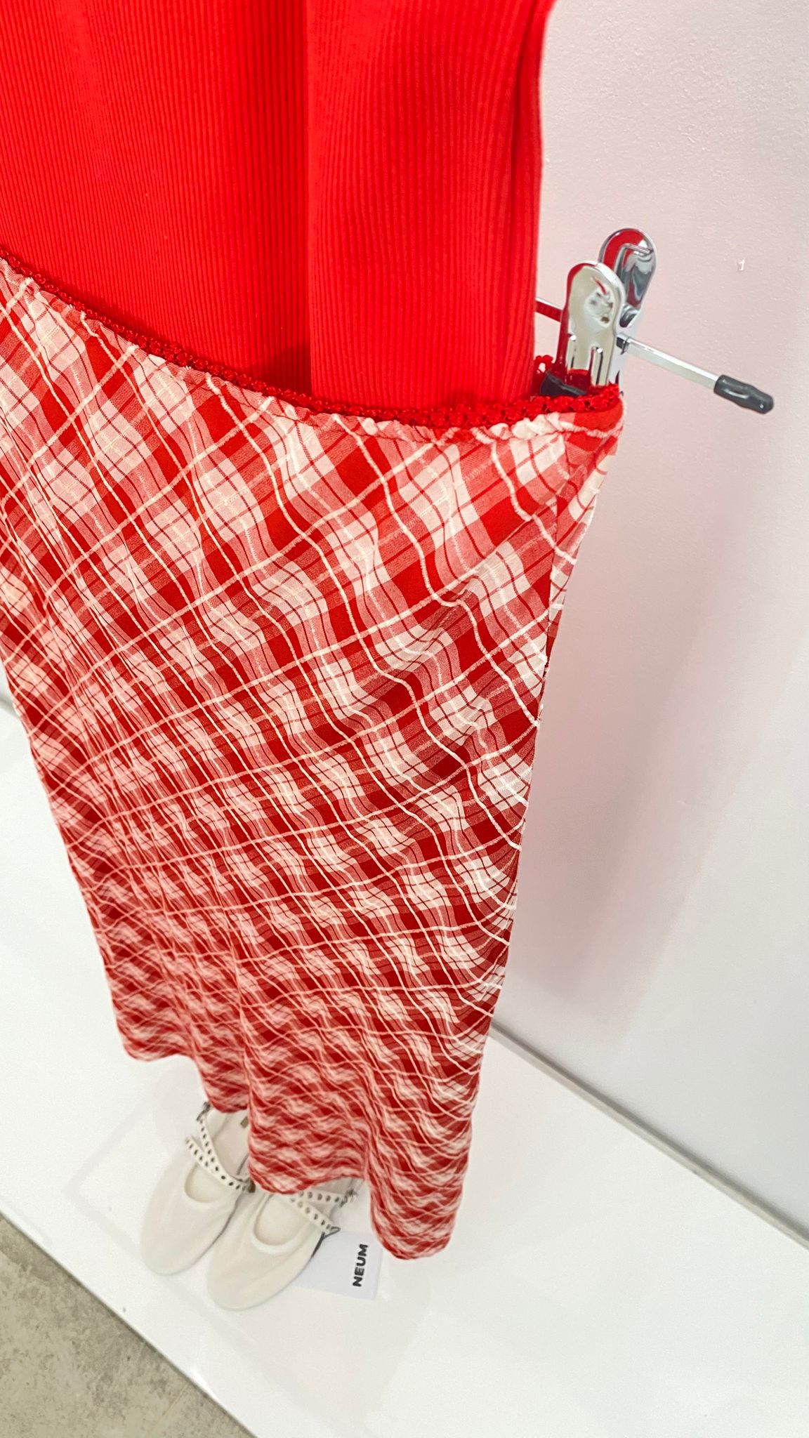 Falda larga cuadro rojo